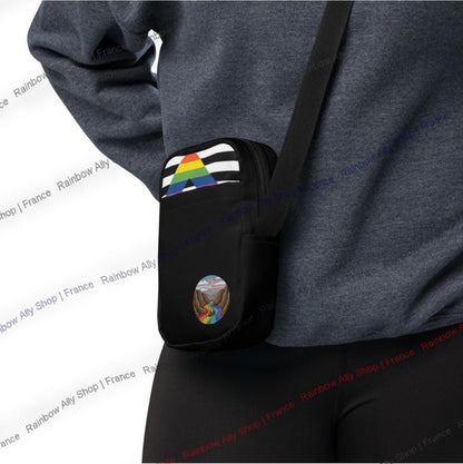 Sac bandoulière Drapeau Allié à motif vitrail arc-en-ciel, petite sacoche zippée réglable