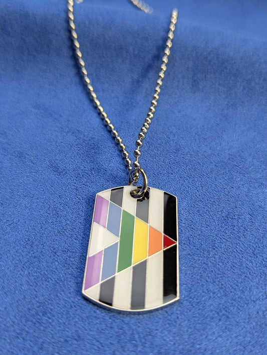 Collier pendentif rectangulaire drapeau fierté LGBT allié en laiton, Unisexe