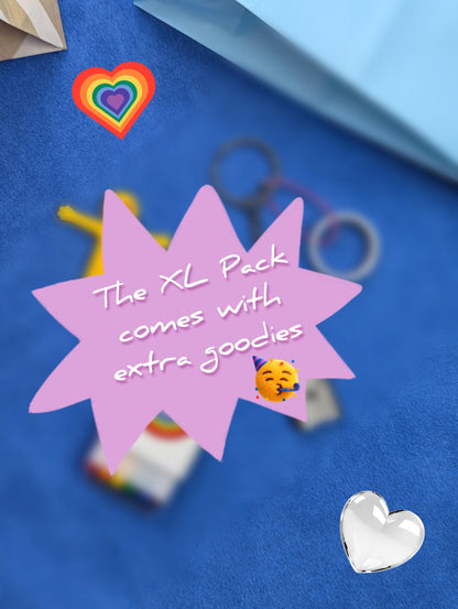 Sachet surprise Allié LGBTQ+ pins badges stickers accessoires arc-en-ciel exclusifs allié et queer