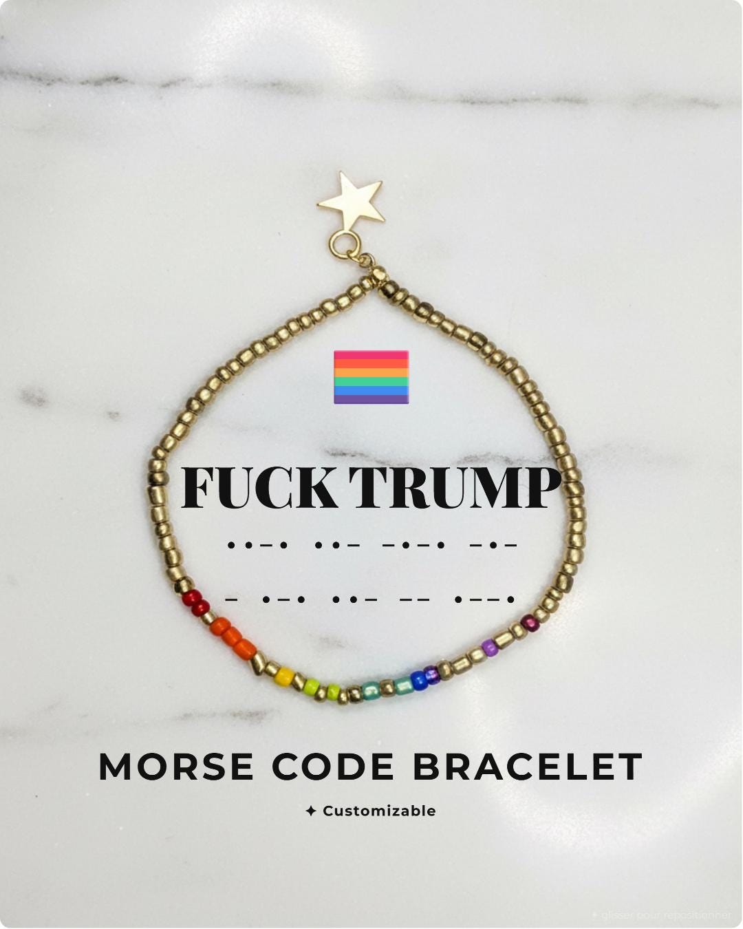 Bracelet code Morse FUCK TRUMP arc-en-ciel, pride queer résistance, message personnalisé