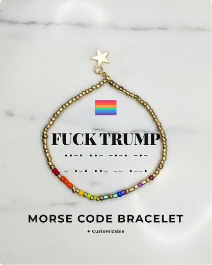 Bracelet code Morse FUCK TRUMP arc-en-ciel, pride queer résistance, message personnalisé