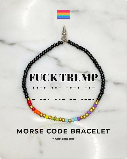 Bracelet code Morse FUCK TRUMP arc-en-ciel, pride queer résistance, message personnalisé