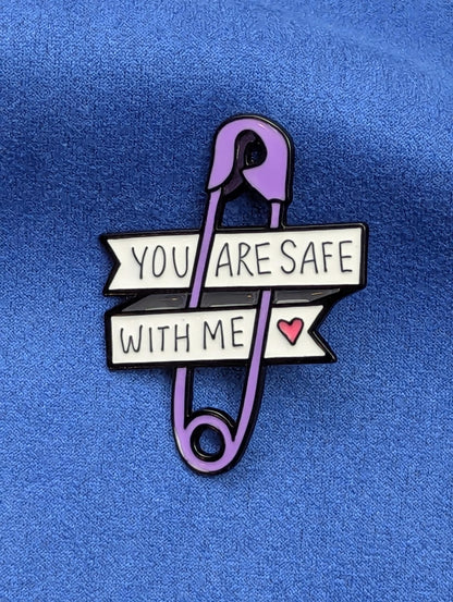 Pins épingle à nourrice message "You Are Safe With Me" badge émail violet allié LGBT
