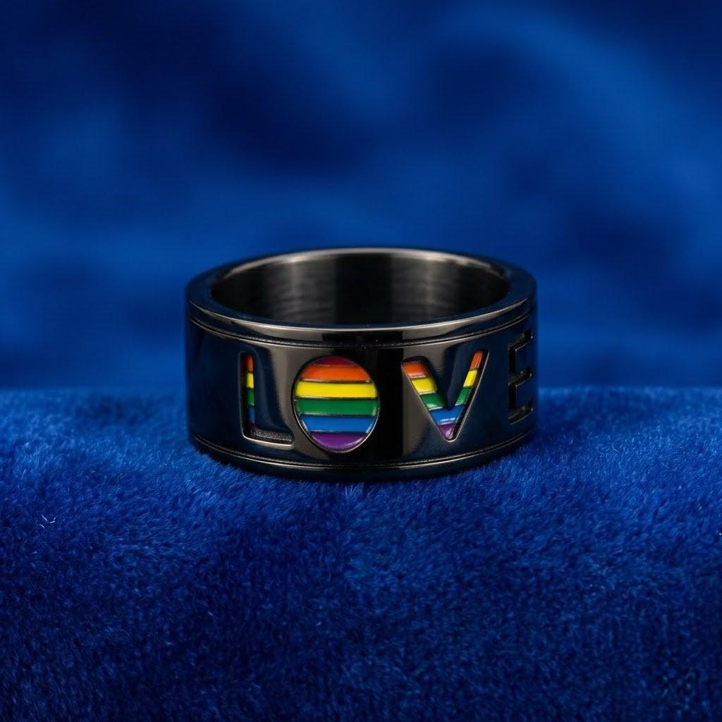 Men’s Minimalist LGBT Pride Ring – Spinner Band with Interior Rainbow Flag