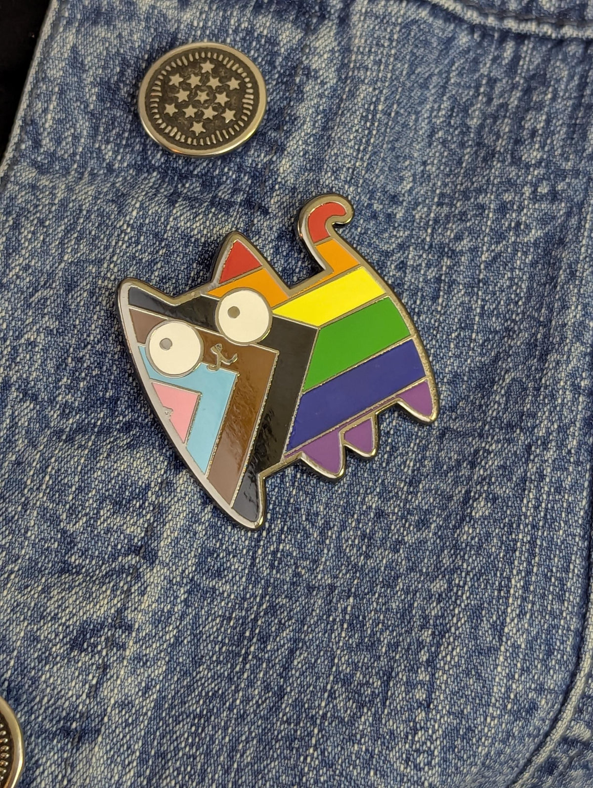 Pin's émail Chat LGBT, Badge drapeau progress pride accessoire militant
