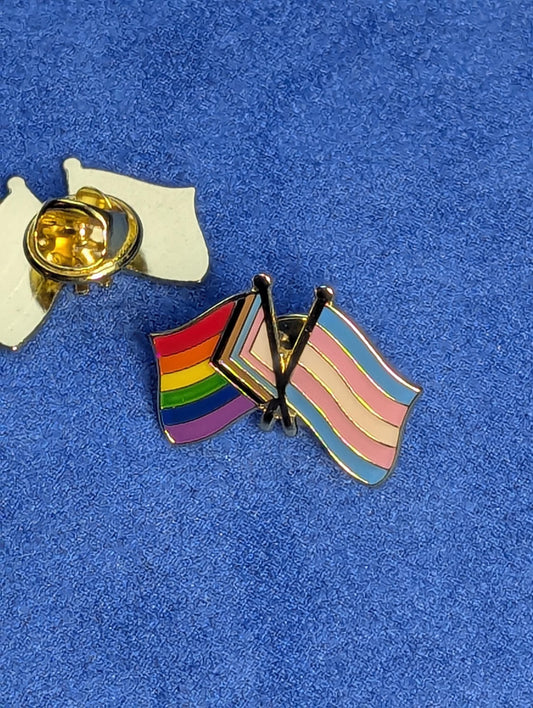 Pins émaillé double drapeau Progress Pride et Transgenre, badge métal allié LGBT