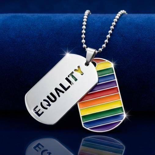 Collier plaque militaire Equality en acier inoxydable, pendentif arc-en-ciel LGBT pour allié engagé