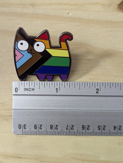 Pin's émail Chat LGBT, Badge drapeau progress pride accessoire militant